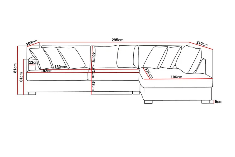Rossita 4-seters Høyrevendt L-formet Dyp Sjeselongsofa i Chenille - Grå / Brun - Møbler - Sofaer - Sofaer med sjeselong - 4 seters sofa med divan