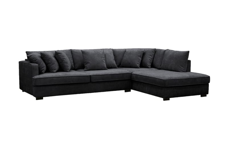 Rossita 4-seters Høyrevendt L-formet Dyp Sjeselongsofa i Chenille - Svart - Møbler - Sofaer - Sofaer med sjeselong - 4 seters sofa med divan