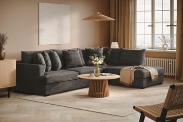 Rossita 4-seters Høyrevendt L-formet Dyp Sjeselongsofa i Chenille - Svart - Møbler - Sofaer - Sofaer med sjeselong - 4 seters sofa med divan