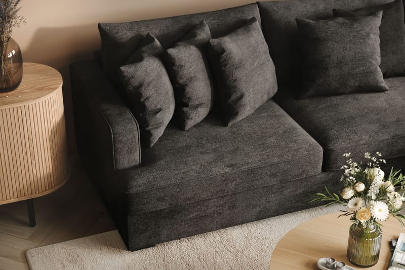 Rossita 4-seters Høyrevendt L-formet Dyp Sjeselongsofa i Chenille - Svart - Møbler - Sofaer - Sofaer med sjeselong - 4 seters sofa med divan