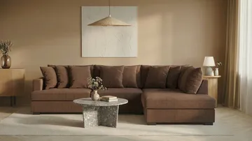 Rossita 4-seters Høyrevendt L-formet Dyp Sjeselongsofa i Kordfløyel - Brun - Møbler - Sofaer - Sofaer med sjeselong - 4 seters sofa med divan