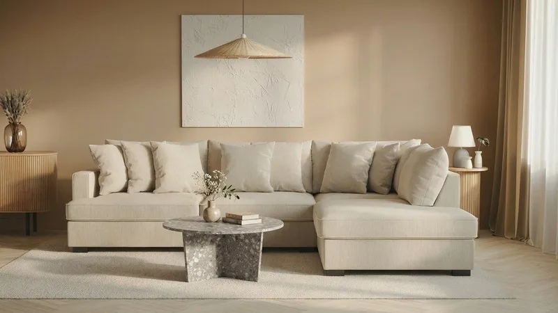 Rossita 4-seters Høyrevendt L-formet Dyp Sjeselongsofa i Kordfløyel - Greige - Møbler - Sofaer - Sofaer med sjeselong - 4 seters sofa med divan