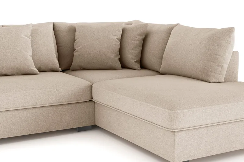 Rossita 4-seters Høyrevendt L-formet Dyp Sjeselongsofa i Stoff - Beige - Møbler - Sofaer - Sofaer med sjeselong - 4 seters sofa med divan