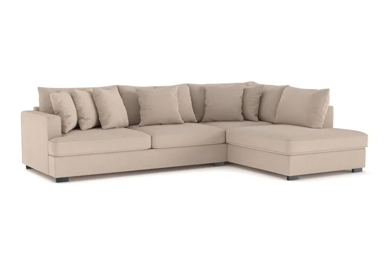 Rossita 4-seters Høyrevendt L-formet Dyp Sjeselongsofa i Stoff - Beige - Møbler - Sofaer - Sofaer med sjeselong - 4 seters sofa med divan