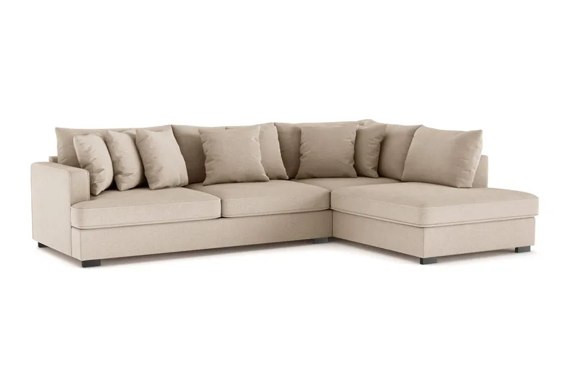 Rossita 4-seters Høyrevendt L-formet Dyp Sjeselongsofa i Stoff - Beige - Møbler - Sofaer - Sofaer med sjeselong - 4 seters sofa med divan