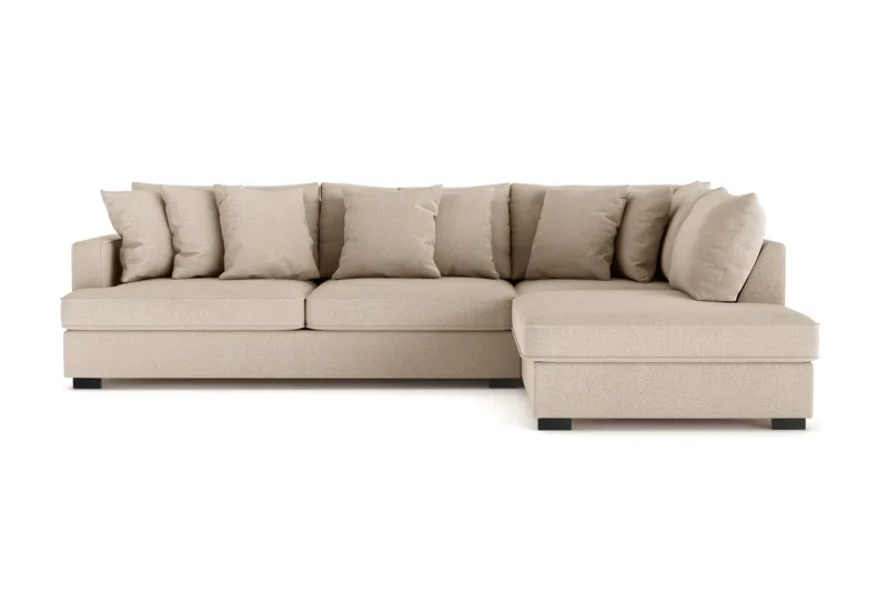 Rossita 4-seters Høyrevendt L-formet Dyp Sjeselongsofa i Stoff, Beige