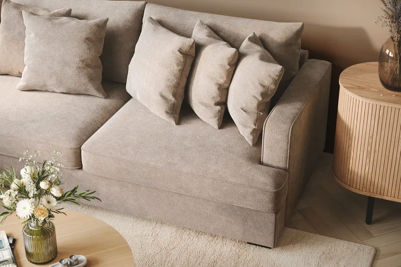 Rossita 4-seters Venstrevendt L-formet Dyp Sjeselongsofa i Chenille - Grå / Brun - Møbler - Sofaer - Sofaer med sjeselong - 4 seters sofa med divan