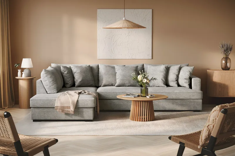 Rossita 4-seters Venstrevendt L-formet Dyp Sjeselongsofa i Chenille - Lys Grå - Møbler - Sofaer - Sofaer med sjeselong - 4 seters sofa med divan