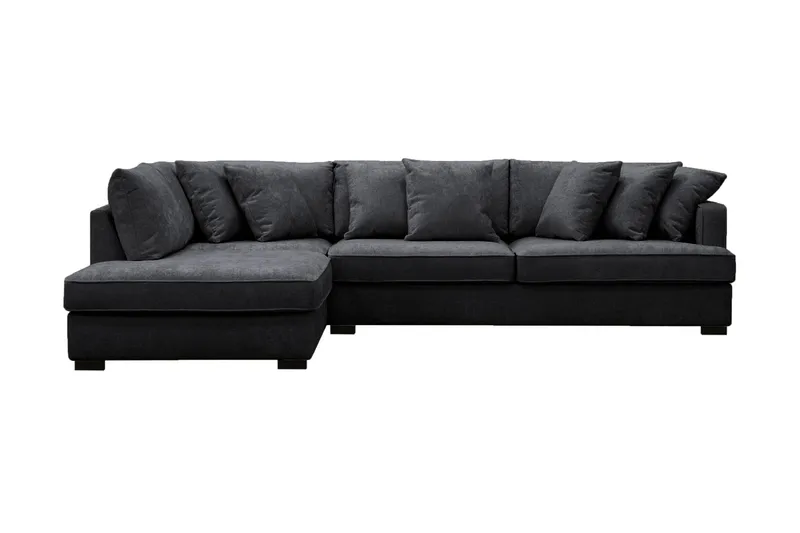 Rossita 4-seters Venstrevendt L-formet Dyp Sjeselongsofa i Chenille, Trenza 01, Svart Chenille