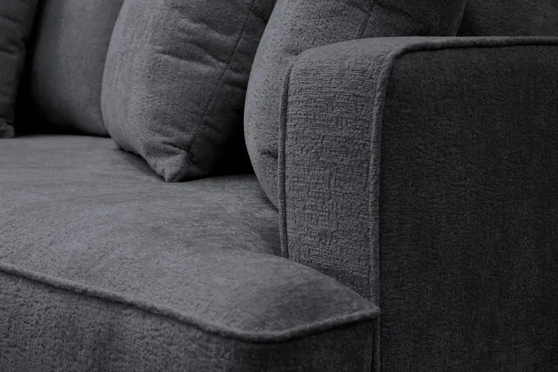 Rossita 4-seters Venstrevendt L-formet Dyp Sjeselongsofa i Chenille - Trenza 01, Svart Chenille - Møbler - Sofaer - Sofaer med sjeselong - 4 seters sofa med divan