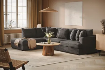 Rossita 4-seters Venstrevendt L-formet Dyp Sjeselongsofa i Chenille - Trenza 01, Svart Chenille - Møbler - Sofaer - Sofaer med sjeselong - 4 seters sofa med divan