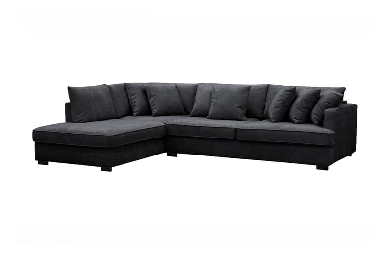 Rossita 4-seters Venstrevendt L-formet Dyp Sjeselongsofa i Chenille - Trenza 01, Svart Chenille - Møbler - Sofaer - Sofaer med sjeselong - 4 seters sofa med divan