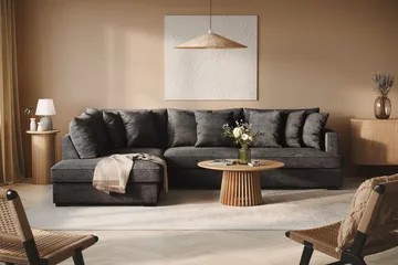 Rossita 4-seters Venstrevendt L-formet Dyp Sjeselongsofa i Chenille - Trenza 01, Svart Chenille - Møbler - Sofaer - Sofaer med sjeselong - 4 seters sofa med divan