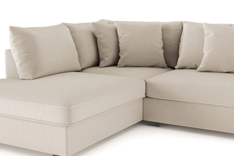 Rossita 4-seters Venstrevendt L-formet Dyp Sjeselongsofa i Kordfløyel - Greige - Møbler - Sofaer - Sofaer med sjeselong - 4 seters sofa med divan