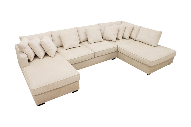 Rossita 5-seters Høyrevendt U-formet Dyp Sofa med Divan og Sjeselong i Chenille - Beige - Møbler - Sofaer - U-sofa