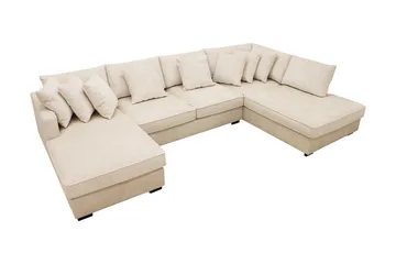 Rossita 5-seters Høyrevendt U-formet Dyp Sofa med Divan og Sjeselong i Chenille - Beige - Møbler - Sofaer - U-sofa