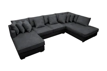 Rossita 5-seters Høyrevendt U-formet Dyp Sofa med Divan og Sjeselong i Chenille - Trenza 01, Svart Chenille - Møbler - Sofaer - U-sofa