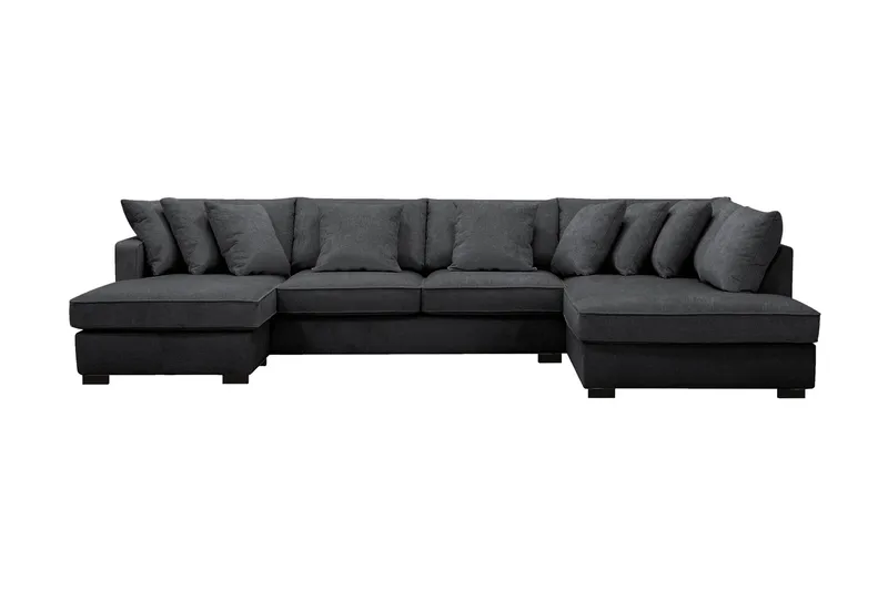 Rossita 5-seters Høyrevendt U-formet Dyp Sofa med Divan og Sjeselong i Chenille, Trenza 01, Svart Chenille