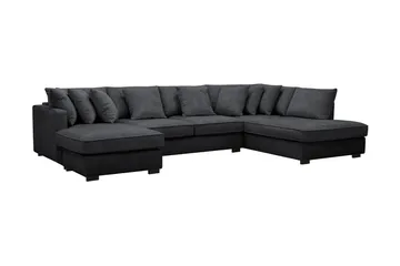 Rossita 5-seters Høyrevendt U-formet Dyp Sofa med Divan og Sjeselong i Chenille - Trenza 01, Svart Chenille - Møbler - Sofaer - U-sofa
