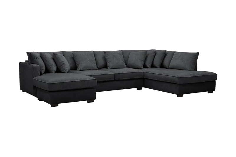 Rossita 5-seters Høyrevendt U-formet Dyp Sofa med Divan og Sjeselong i Chenille - Trenza 01, Svart Chenille - Møbler - Sofaer - U-sofa