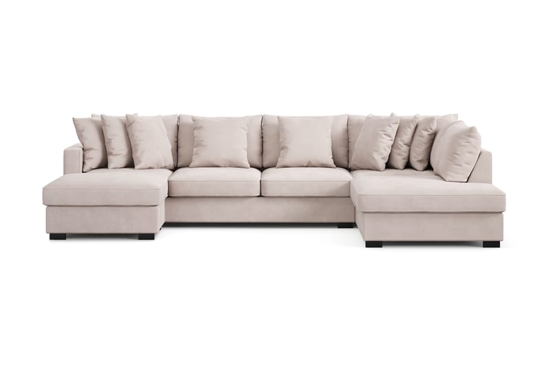 Rossita 5-seters Høyrevendt U-formet Dyp Sofa med Divan og Sjeselong i Fløyel - Beige - Møbler - Sofaer - Fløyelssofaer