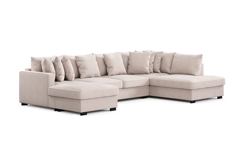 Rossita 5-seters Høyrevendt U-formet Dyp Sofa med Divan og Sjeselong i Fløyel - Beige - Møbler - Sofaer - Fløyelssofaer