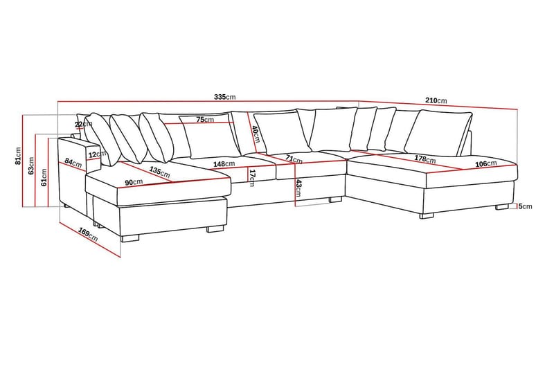 Rossita 5-seters Høyrevendt U-formet Dyp Sofa med Divan og Sjeselong i Stoff - Beige - Møbler - Sofaer - U-sofa