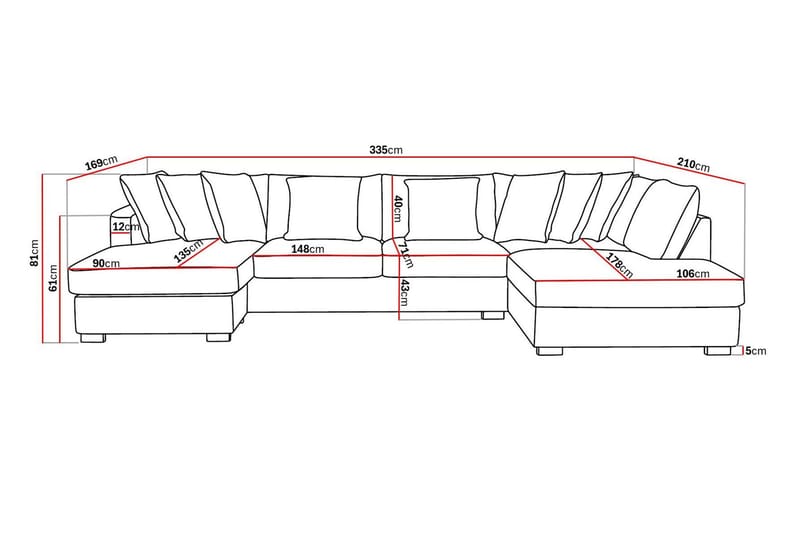 Rossita 5-seters Høyrevendt U-formet Dyp Sofa med Divan og Sjeselong i Stoff - Beige - Møbler - Sofaer - U-sofa