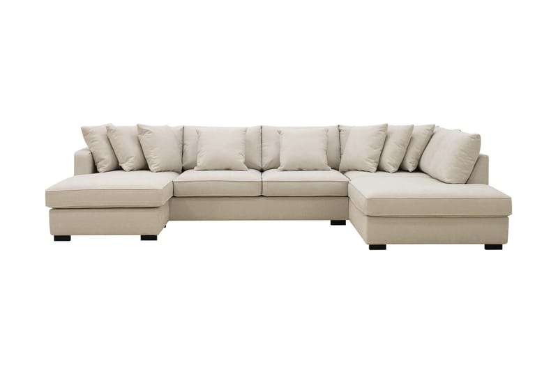 Rossita 5-seters Høyrevendt U-formet Dyp Sofa med Divan og Sjeselong i Stoff - Beige - Møbler - Sofaer - U-sofa