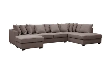 Rossita 5-seters Høyrevendt U-formet Dyp Sofa med Divan og Sjeselong i Stoff - Brun - Møbler - Sofaer - U-sofa