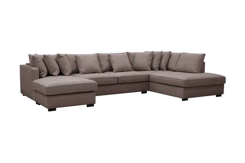 Rossita 5-seters Høyrevendt U-formet Dyp Sofa med Divan og Sjeselong i Stoff - Brun - Møbler - Sofaer - U-sofa
