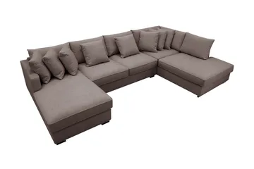 Rossita 5-seters Høyrevendt U-formet Dyp Sofa med Divan og Sjeselong i Stoff - Brun - Møbler - Sofaer - U-sofa