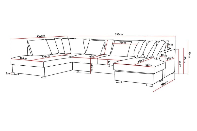 Rossita 5-seters Venstrevendt U-formet Dyp Sofa med Divan og Sjeselong i Bouclé - Beige - Møbler - Sofaer - U-sofa