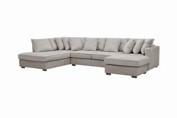 Rossita 5-seters Venstrevendt U-formet Dyp Sofa med Divan og Sjeselong i Chenille - Grå / Brun - Møbler - Sofaer - U-sofa