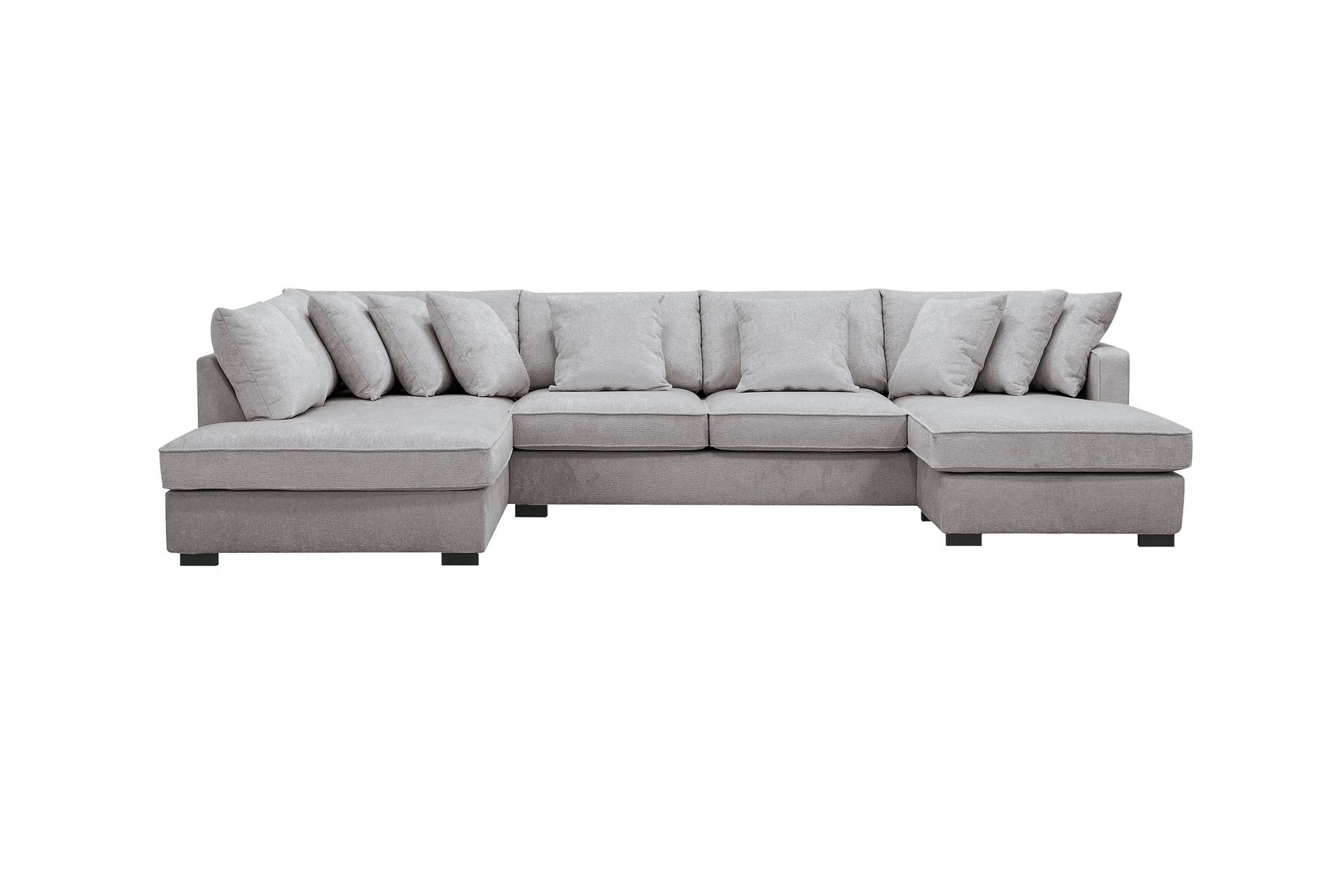 Rossita 5-seters Venstrevendt U-formet Dyp Sofa med Divan og Sjeselong i Chenille - Grå / Brun - Møbler - Sofaer - U-sofa