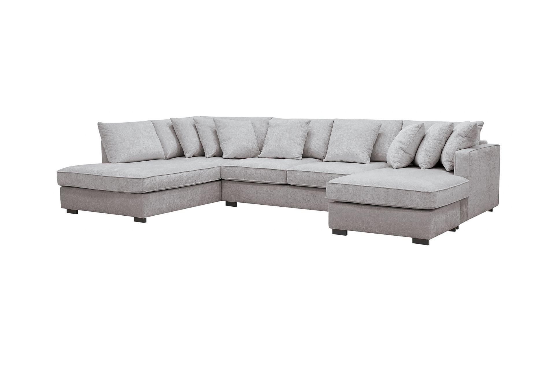 Rossita 5-seters Venstrevendt U-formet Dyp Sofa med Divan og Sjeselong i Chenille - Grå / Brun - Møbler - Sofaer - U-sofa