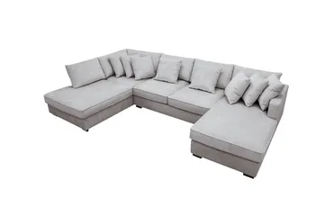 Rossita 5-seters Venstrevendt U-formet Dyp Sofa med Divan og Sjeselong i Chenille - Grå / Brun - Møbler - Sofaer - U-sofa
