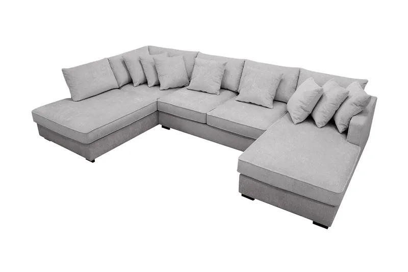 Rossita 5-seters Venstrevendt U-formet Dyp Sofa med Divan og Sjeselong i Chenille - Grå - Møbler - Sofaer - U-sofa