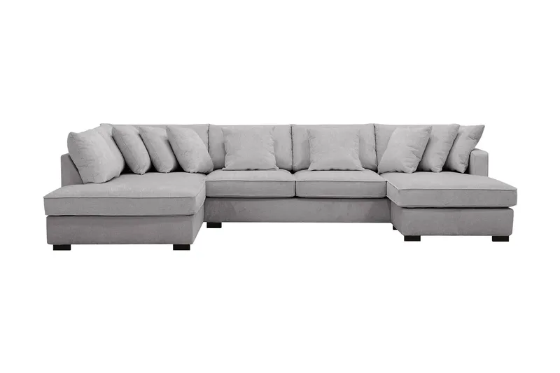 Rossita 5-seters Venstrevendt U-formet Dyp Sofa med Divan og Sjeselong i Chenille - Trenza 03, Grå Chenille - Møbler - Sofaer - U-sofa