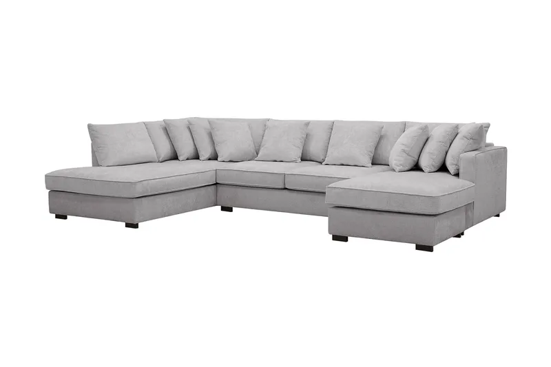 Rossita 5-seters Venstrevendt U-formet Dyp Sofa med Divan og Sjeselong i Chenille - Trenza 03, Grå Chenille - Møbler - Sofaer - U-sofa