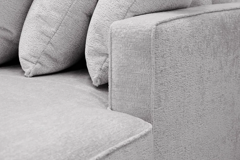 Rossita 5-seters Venstrevendt U-formet Dyp Sofa med Divan og Sjeselong i Chenille - Trenza 03, Grå Chenille - Møbler - Sofaer - U-sofa