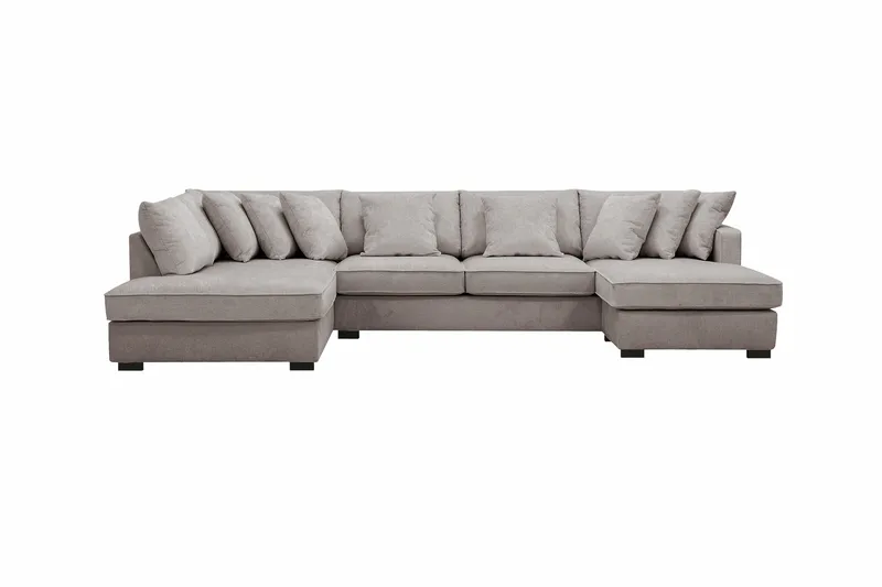 Rossita 5-seters Venstrevendt U-formet Dyp Sofa med Divan og Sjeselong i Chenille - Trenza 08, Grå/Brun Chenille - Møbler - Sofaer - U-sofa