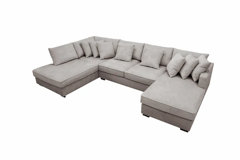 Rossita 5-seters Venstrevendt U-formet Dyp Sofa med Divan og Sjeselong i Chenille - Trenza 08, Grå/Brun Chenille - Møbler - Sofaer - U-sofa