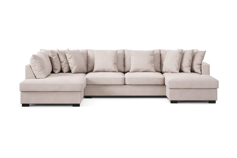Rossita 5-seters Venstrevendt U-formet Dyp Sofa med Divan og Sjeselong i Fløyel, Beige