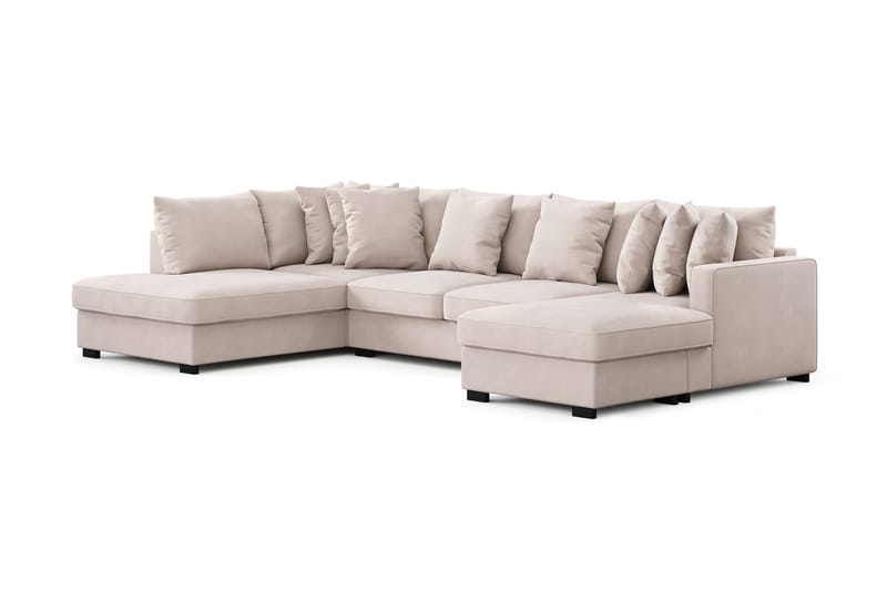Rossita 5-seters Venstrevendt U-formet Dyp Sofa med Divan og Sjeselong i Fløyel - Beige - Møbler - Sofaer - Fløyelssofaer