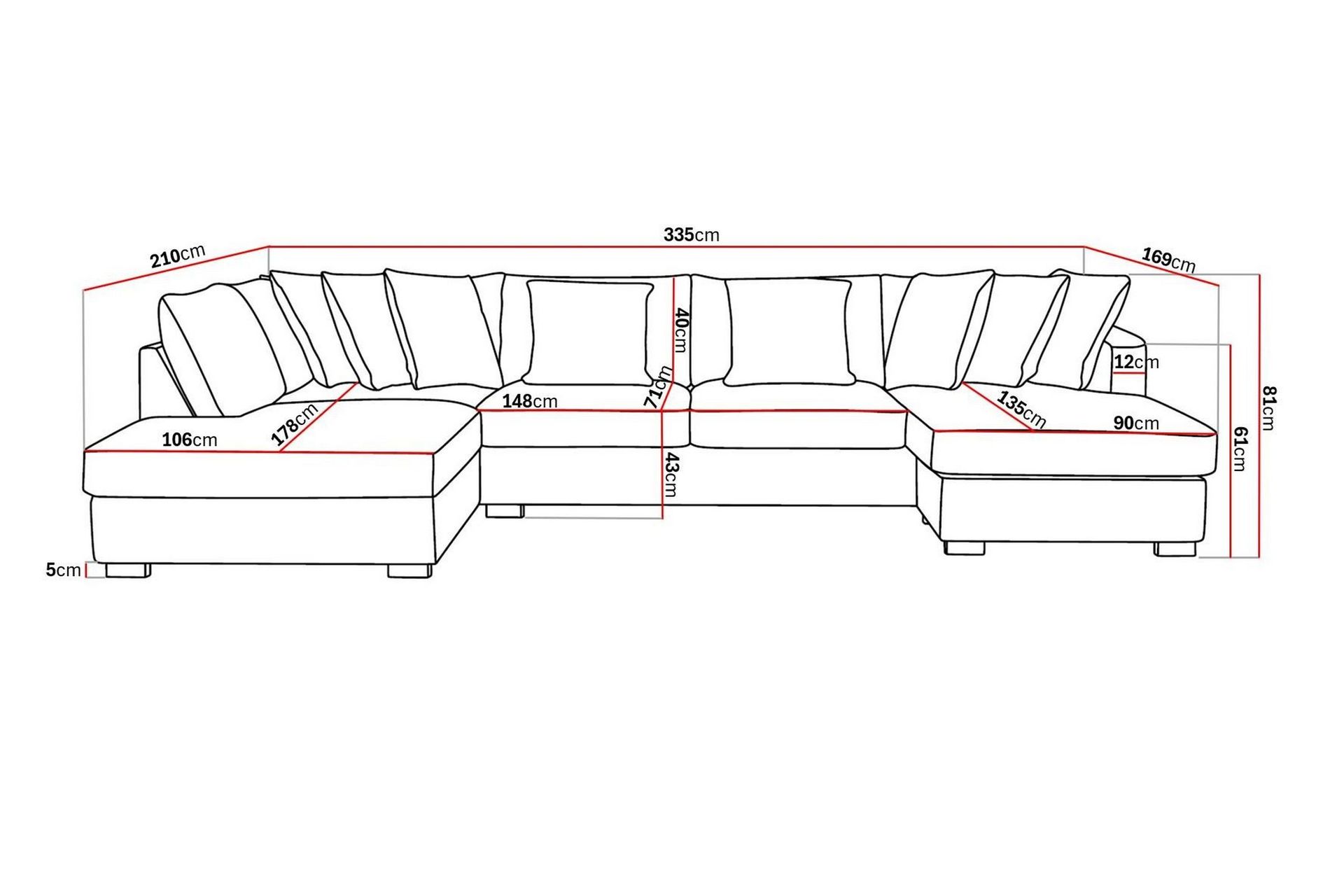 Rossita 5-seters Venstrevendt U-formet Dyp Sofa med Divan og Sjeselong i Stoff - Brun - Møbler - Sofaer - U-sofa