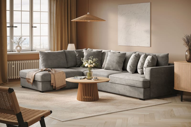 Rossita Dyp 4-seters L sofa i chenille med sjeselong Venstre - Lys Grå - Møbler - Sofaer - Sofaer med sjeselong - 4 seters sofa med divan