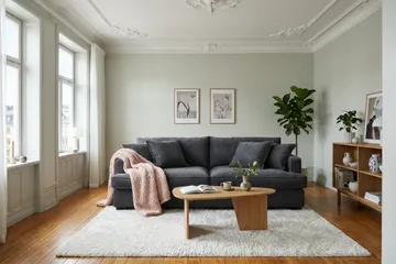 Rossita Lyx 2,5-seters ekstra dyp sofa i chenille - Trenza 01, Svart Chenille - Møbler - Sofaer - 3 seter sofa