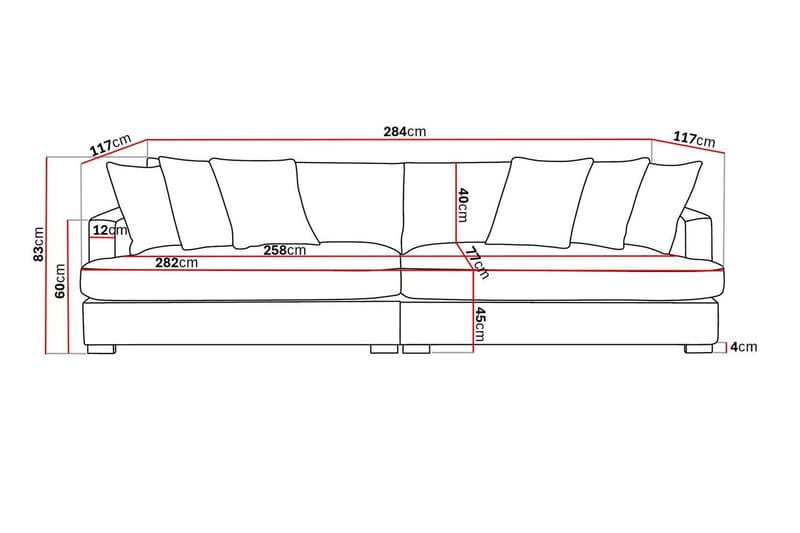 Rossita Lyx 4-seters Ekstra Dyp Sofa i Chenille - Grå / Brun - Møbler - Sofaer - 4 seter sofa