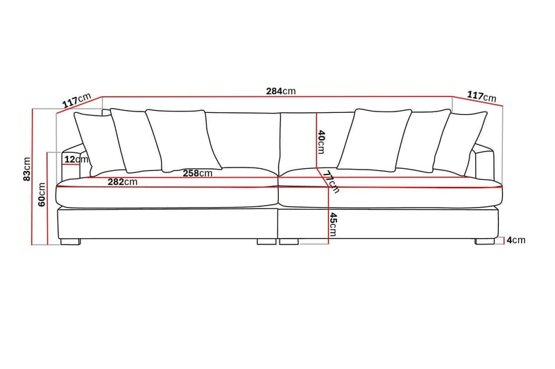 Rossita Lyx 4-seters Ekstra Dyp Sofa i Stoff - Beige - Møbler - Sofaer - 4 seter sofa